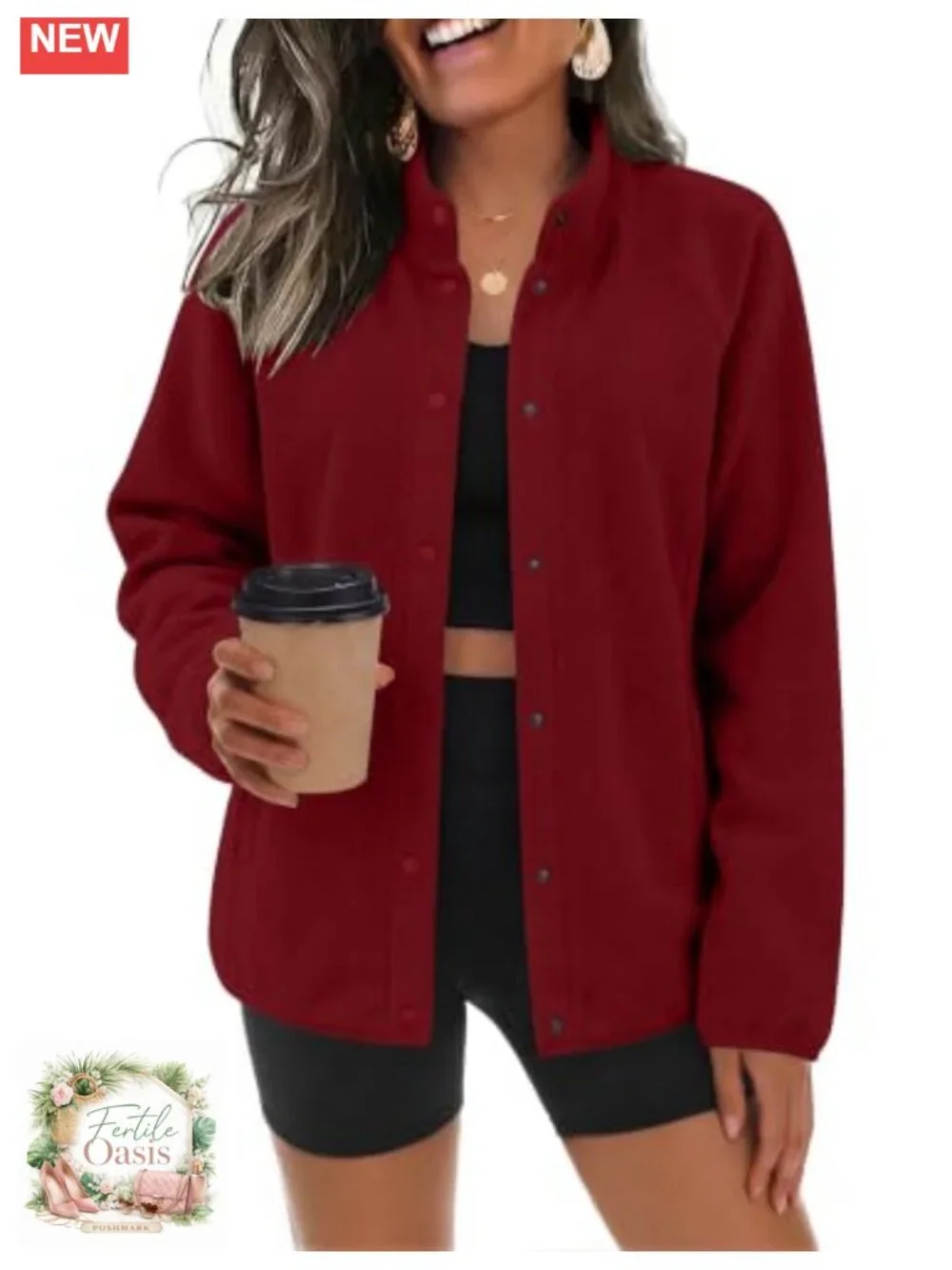 Zeagoo Fleece Jacket for Women Button Down Stand Collar Outdoor Coat